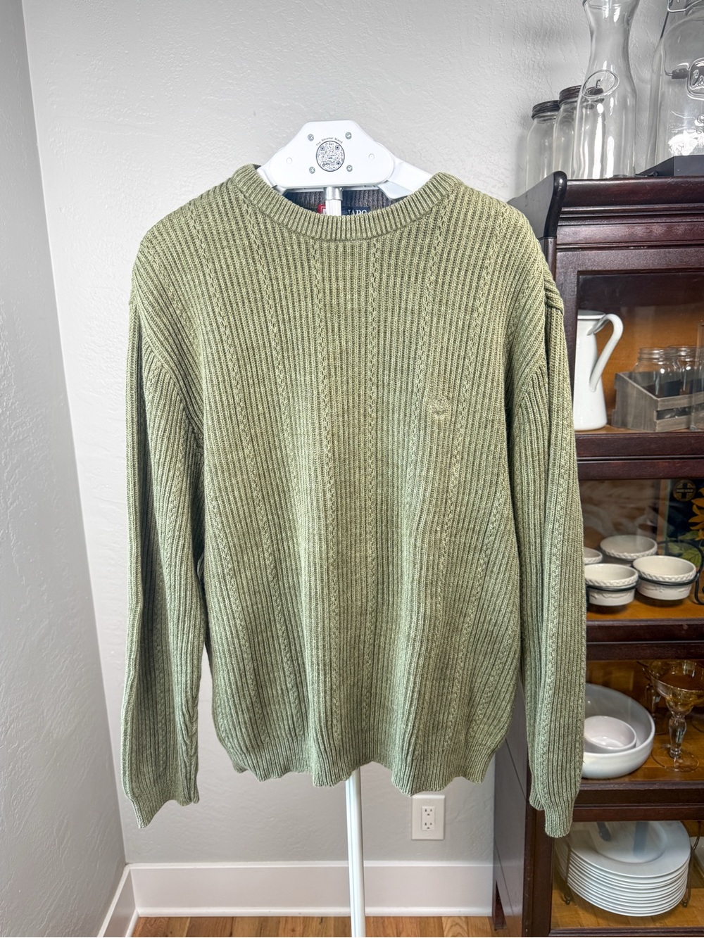 Chaps Ralph Lauren Olive Green 100% Cotton Ribbed Crewneck Sweater Size XL